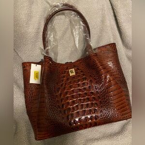 Brahmin Rich Brown Crocodile-Embossed Tote